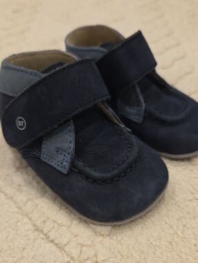 Stride Rite Navy Blue Leather Baby Moccasin with Hook-and-Loop Strap